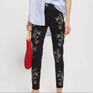TOPSHOP Moto Jamie Embroidered Black Skinny Jeans